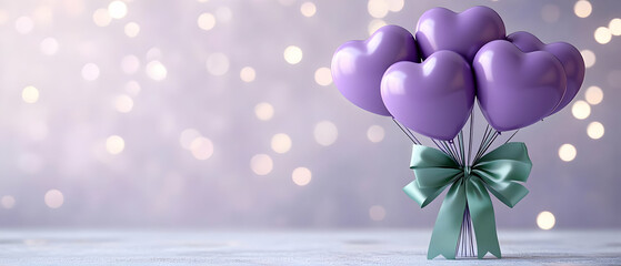 Poster - Purple heart balloons, bokeh background, love