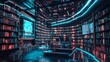 © Kitta Studio - Futuristic Library with Neon Lights and Bookshelves in Dark Space