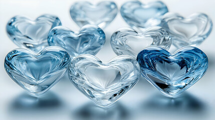 Poster - Blue glass hearts, close-up,  romantic background