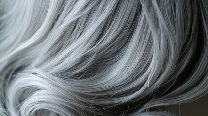 Wall Mural - A natural-looking grey wig with soft, flowing waves, elegantly styled for a sophisticated fashion statement.