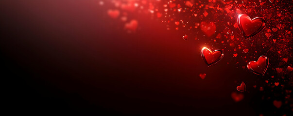 Wall Mural - Red hearts falling, dark background, romance