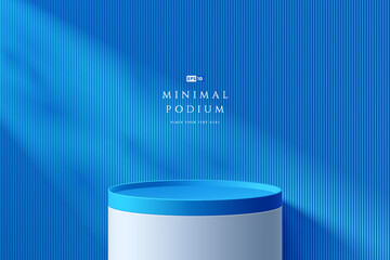 Wall Mural - 3d round blue podium background with window light and shadow. abstract composition minimalist design