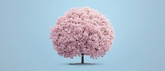 Poster - Blooming tree on pastel backdrop. Perfect for design elements or symbolizing spring growth