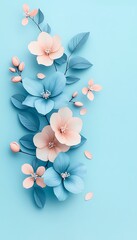 Sticker - Blossom Cascade Floral display with pastel petals on a serene blue background. For greetings, cards, and design