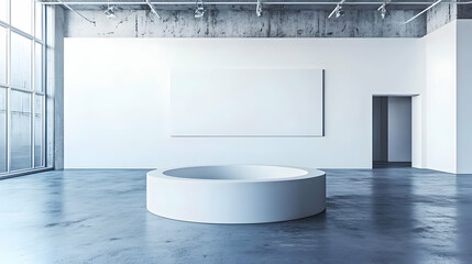 Wall Mural - Modern gallery, empty, white, display,  reception, concrete