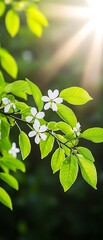 Wall Mural - Blossoms shining in the sun, dark forest behind, use for spring, summer, wellness