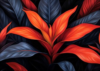 Canvas Print - Bright red plant among dark foliage; Vibrant contrast for background, poster, banner or web use