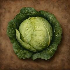 Canvas Print - Cabbage on brown surface for cooking or produce displays, nutrition & food concepts