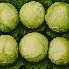 Canvas Print - Cabbages arranged on leaves. Selling produce; healthy food concept