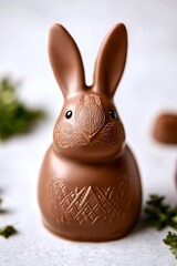 Wall Mural - Chocolate Bunny, Easter Treat; on counter w/ green garnish. Festive holiday theme, ads, cards