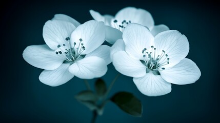 Wall Mural - Close-up White Blossoms in Dark. For cards, invitations, design elements, presentations, etc