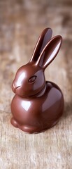 Wall Mural - Cute chocolate rabbit figurine on blurred backdrop, as Easter gift, treat, or decoration