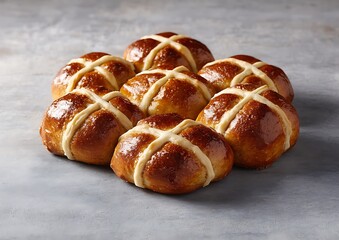 Wall Mural - Hot cross buns, close-up. Baking, breakfast. Table background. Use food blog