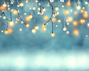 Wall Mural - Lights decorate flowering branch, soft blurred glow background. For web design or festive banner