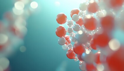 Wall Mural - close-up of the molecules in an organic molecular structure, with light shining through them on a blue background.