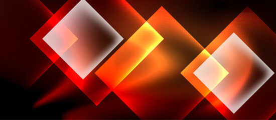 Sticker - Glass squares with neon shiny light abstract background