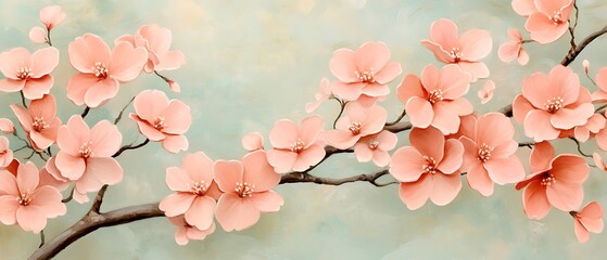 Sticker - Peach blossoms branch display against a soft background. Art, springtime backdrop