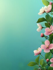 Poster - Pink blossoms blooming, soft focus green background for wallpaper, greetings, or creative designs