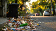 © vachiraphan - street covered in litter, garbage piling up on sidewalk