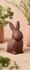 Wall Mural - Rabbit chocolate sits on burlap, with plants. Easter gift concept