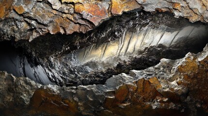 Sunlight through rock fissure, forest background, nature photography, website banner