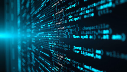 abstract digital code background programming software teal blue lines data stream technology concept