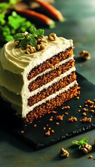 Wall Mural - Sliced Layer Cake w/ Nuts & Mint. Carrots visible. For food blogs, bakery ads, & recipe sharing