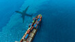 © Media  - Aerial view of the freight shipping transport system cargo ship container. international transportation Export-import business, logistics, transportation industry concept
