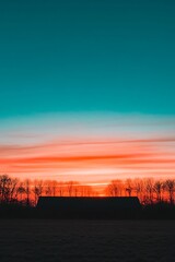 Wall Mural - Sunrise over Dutch farmlands, dramatic sky, tranquil scene