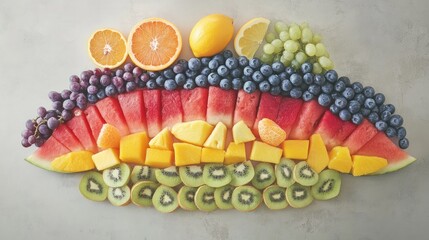 Wall Mural - Rainbow fruit platter, kitchen table, healthy snack