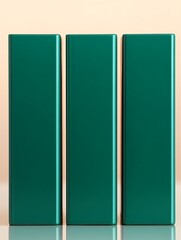 Wall Mural - Three teal blocks standing on beige surface. Use banner, web design, graphic element, display