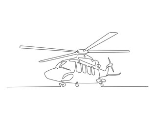 Wall Mural - Continuous line art drawing of helicopter air transportation. Helicopter flight line art drawing vector illustration. Editable stroke.