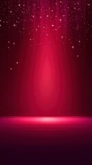 Wall Mural - Red background, stage light effect, vertical gradient in the middle of red and pink. The bottom is a dark burgundy floor with stars shining on it.