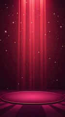 Wall Mural - Red background, stage light effect, vertical gradient in the middle of red and pink. The bottom is a dark burgundy floor with stars shining on it.