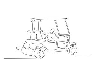 Wall Mural - Continuous line art drawing of Golf car golfcart. Golf cart in line art drawing vector illustration. Editable stroke.