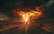 © artwiyanastudio - Stormy Road Trip; Car on Desert Highway Through a Fiery Tornado