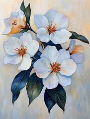 Wall Mural - White flowers with petals against soft light, illustration ideal for print ads or greetings