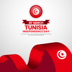 Tunisia Flag for independence day square banner, greeting card design with blank space area