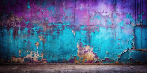 Poster - Textured Wall with Teal and Purple Paint Flaking