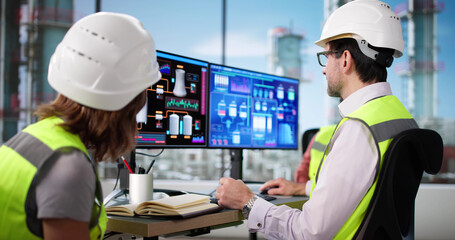 Aufkleber - Professional man and woman checking SCADA software