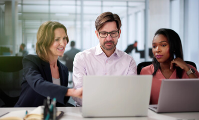 Aufkleber - Smiling diverse team of businesspeople collaborates happily