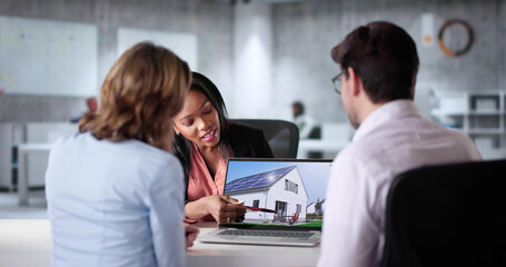 Wall Mural - Happy couple meeting with mortgage agent