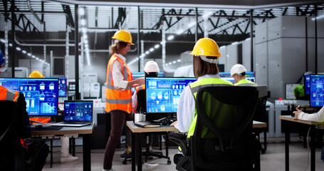 Aufkleber - Young people learning modern automation technology using Scada software