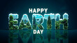 © Rana - 3d earth day lettering with trees and greenery, representing sustainability, environmental awareness, eco-living, nature protection, conservation, green energy, reforestation, and climate action