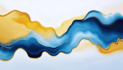 Poster - abstract fluid wave design with blue, gold and white lines, modern graphic art for contemporary decor or branding