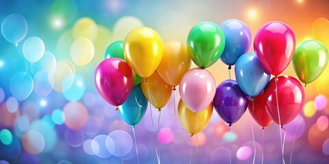 Aufkleber - A Festive Collection of Colorful Balloons Floating Against a Dreamy, Bokeh Background, Perfect for Celebration and Joyful Occasions