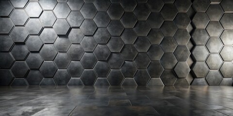 Aufkleber - Dark Hexagonal Wall and Floor Studio Background Ideal for Product Displays and Mockups