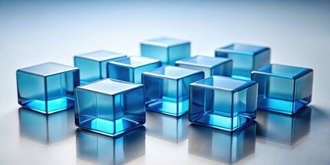 Leinwandbilder - A cluster of translucent azure cubes reflecting light on a polished surface