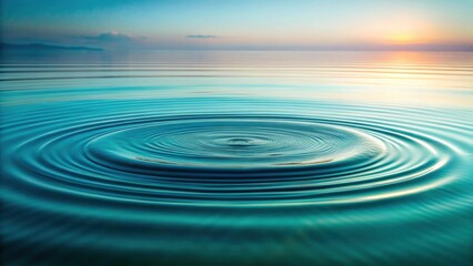 Poster - Serene Aqua Ripples at Sunset A Tranquil Water Surface Displaying Concentric Circles Created by a Single Droplet