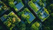 © Worapong - Aerial View of Green Rooftops with Solar Panels in Urban Environment